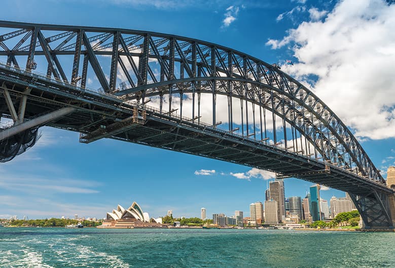 The iconic Sydney Opera House and Harbour Bridge captured in one frame from a cruise