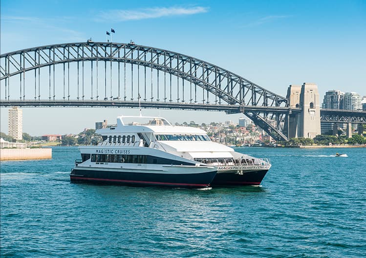 The Magistic Xmas party lunch cruise offers enchanting views of Sydney's top icons including the Harbour Bridge