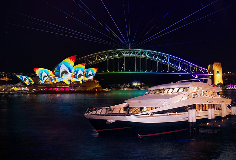 Stunning view of Sydney Harbour as seen from the Magistic Vivid Sydney Cruise