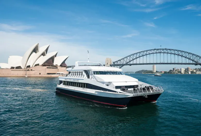 Glide past the famous Sydney landmaks including the Harbour Bridge and the Opera House on board Magistic Cruises