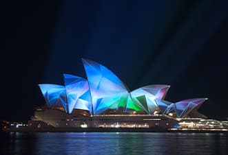 The awe-inspiring sight of the brightly lit Opera House during the popular winter festival of Sydney-Vivid Sydney