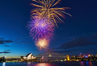 Stunning views of the NYE fireworks shows from a Magistic NYE cruise on Sydney Harbour