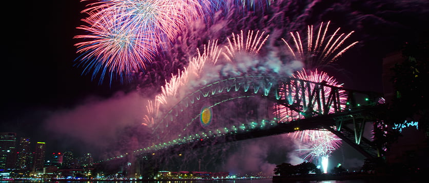 View of NYE fireworks as seen from Magistic NYE Cruise.
