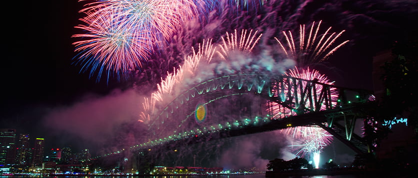 Spectacular angles of Sydney's famous fireworks display on the Magistic New Year's Eve cruise