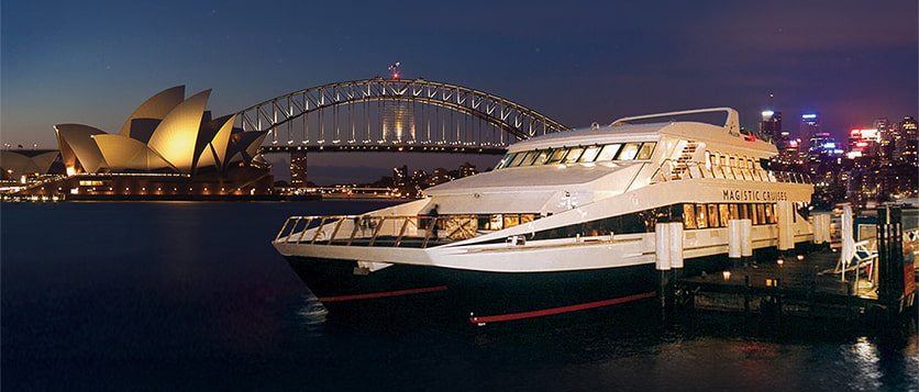 Formal dining saloon with buffet station and panoramic windows on the Magistic